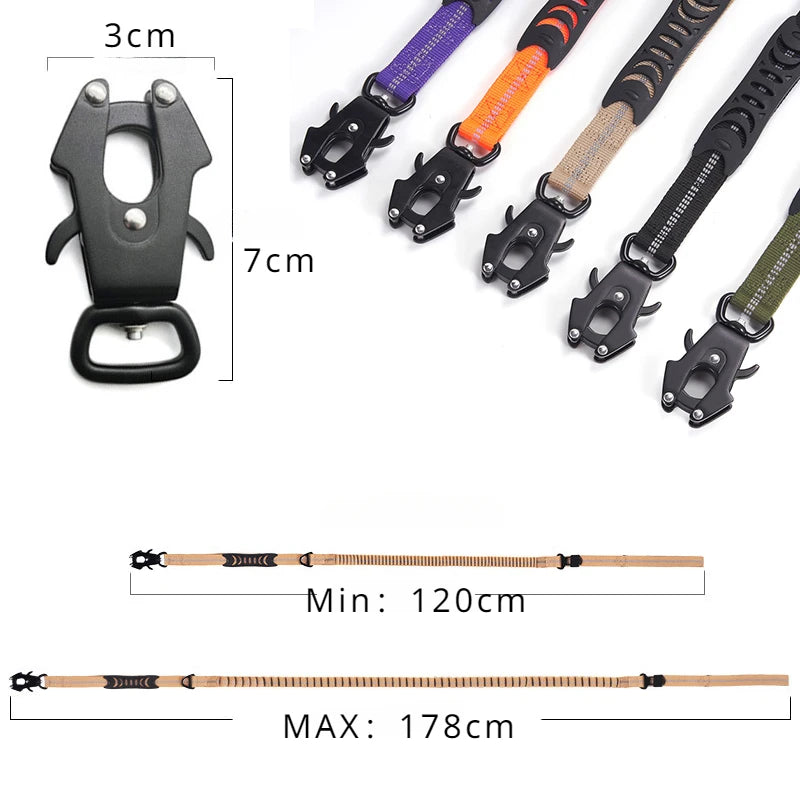 Reflective Bungee Dog Leash with Car Seat Belt