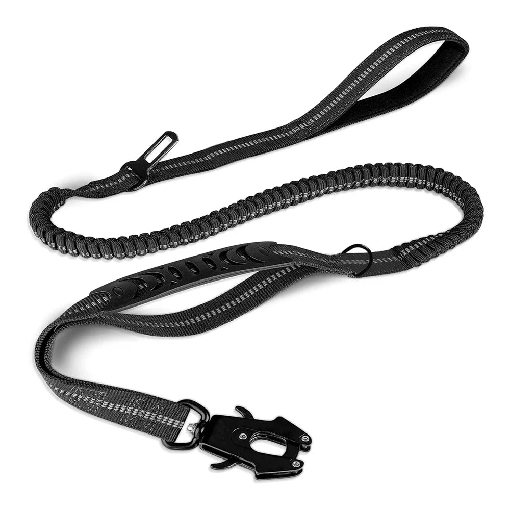 Reflective Bungee Dog Leash with Car Seat Belt