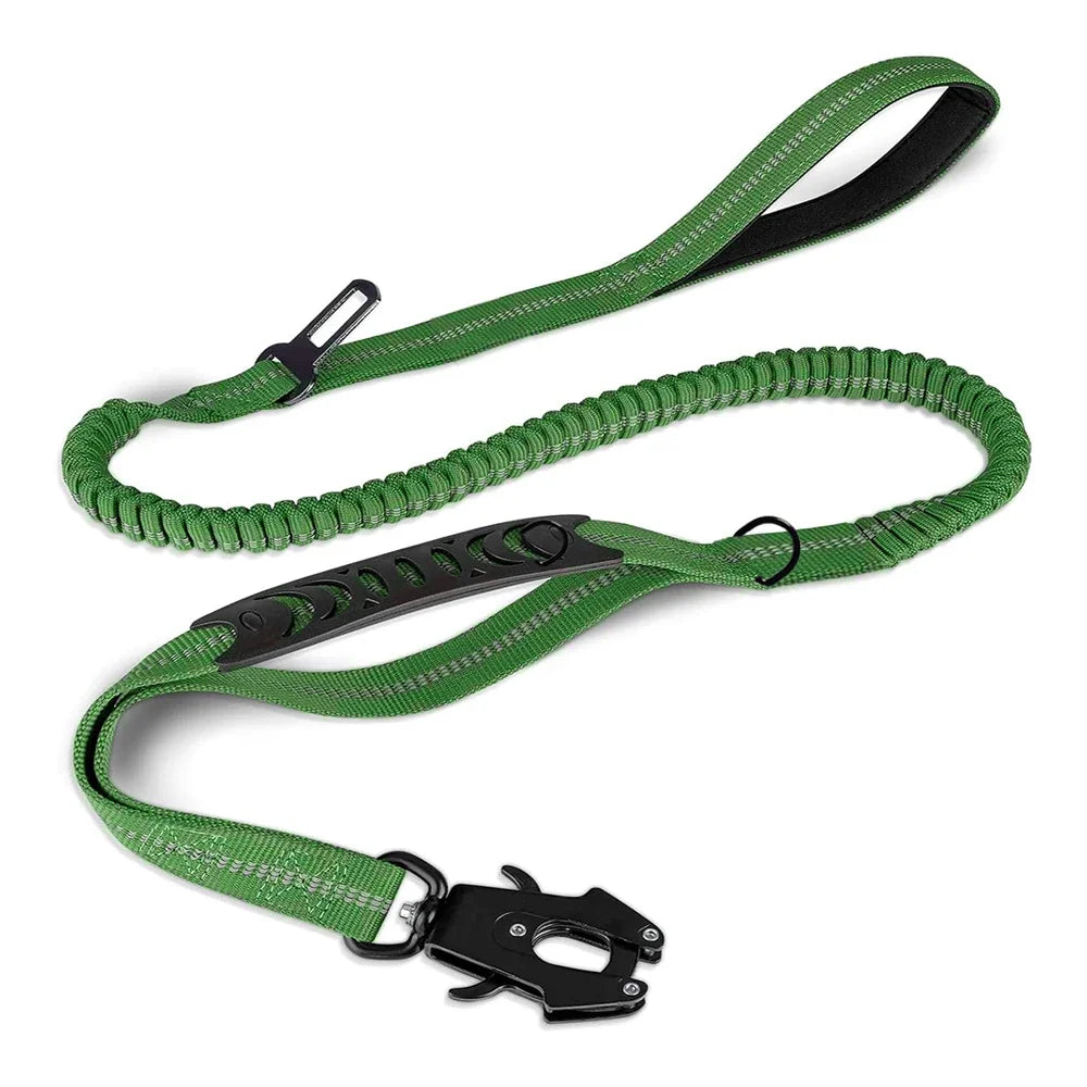 Reflective Bungee Dog Leash with Car Seat Belt
