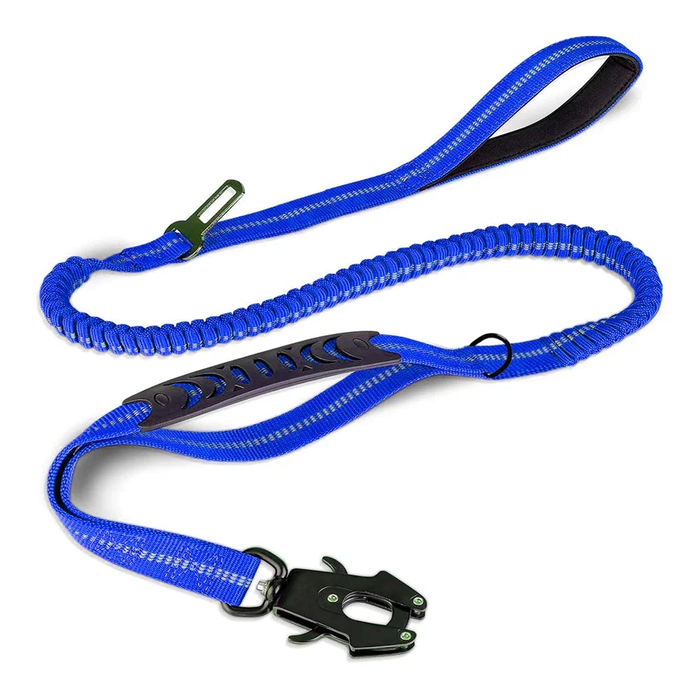 Reflective Bungee Dog Leash with Car Seat Belt