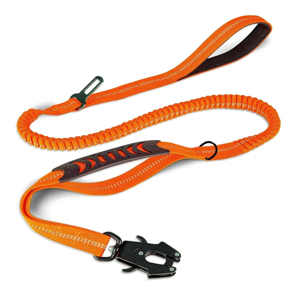 Reflective Bungee Dog Leash with Car Seat Belt