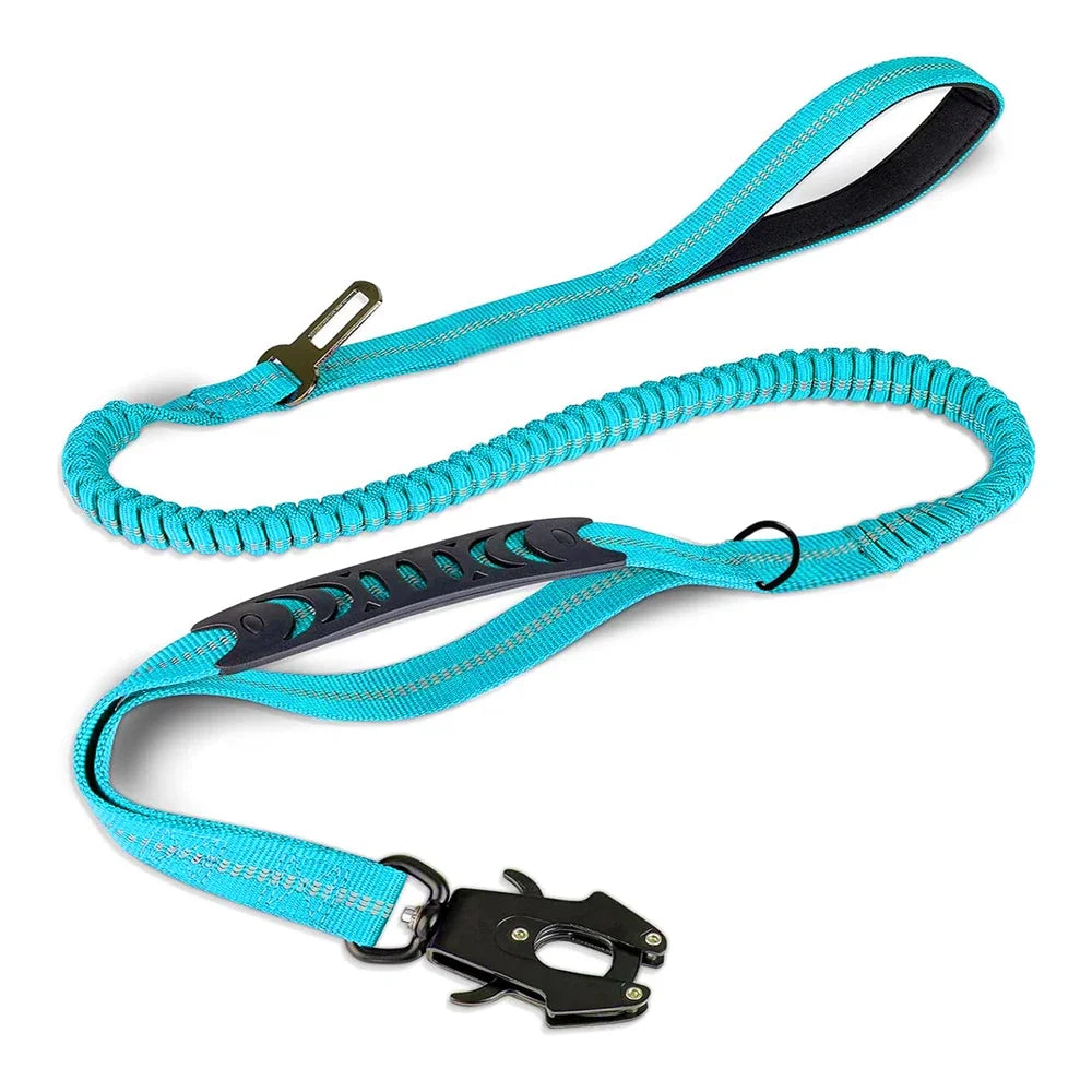 Reflective Bungee Dog Leash with Car Seat Belt