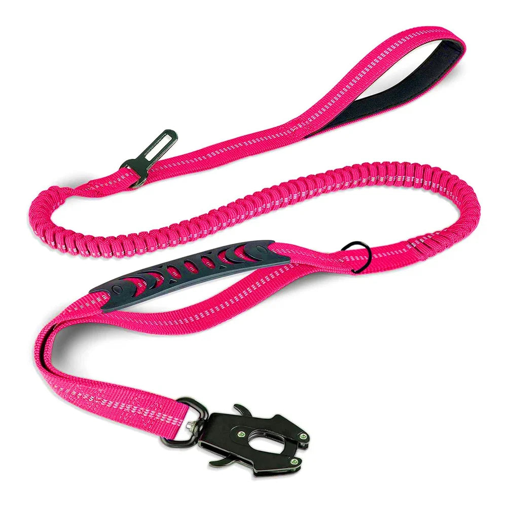 Reflective Bungee Dog Leash with Car Seat Belt